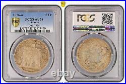 1876-A France 5 Francs PCGS Gold Shield AU58