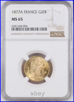 1877a Gold 20 Francs France Ngc Ms-65 Standing Genius Rarity R5 Highest-grades