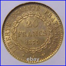 1879 France Gold 20 Francs LUCKY GOLD ANGEL AU in display card. 1867oz AGW