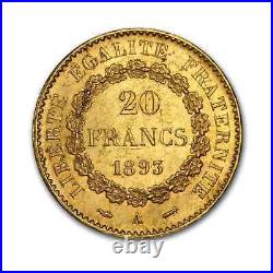 1893-A France Gold 20 Franc Angel BU