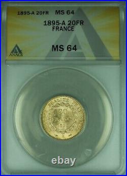 1895-A France 20 Francs Gold Coin ANACS MS-64