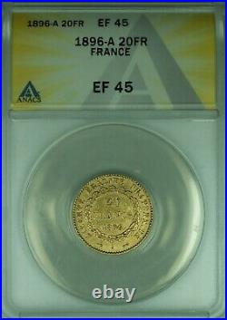 1896-A France 20 Francs Gold Angel Coin ANACS EF-45