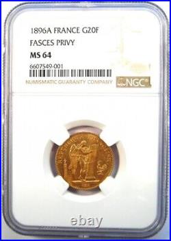 1896 France Gold 20 Francs Coin G20F Certified NGC MS64 (BU UNC)