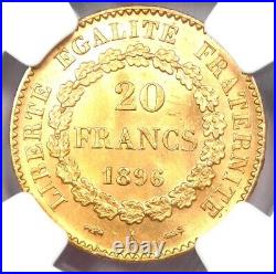 1896 France Gold 20 Francs Coin G20F Certified NGC MS64 (BU UNC)