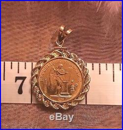 1896 LUCKY ANGEL 20 FRANC GOLD COIN PENDANT With SOLID 14K YG ROPE BEZEL NO CHAIN