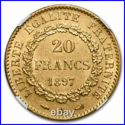 1897-A France Gold 20 Francs Angel MS-62 NGC SKU#241664