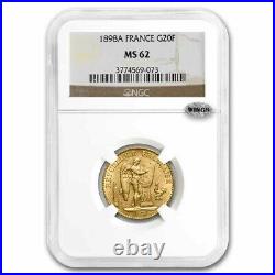 1898-A France Gold 20 Franc Lucky Angel MS-62 NGC SKU#241665