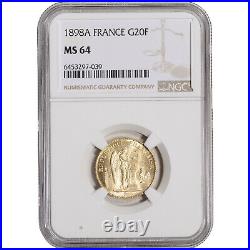 1898 A France Gold 20 Francs NGC MS64