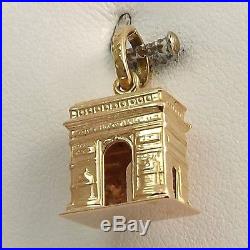 18K Gold 3D Paris France Arc de Triomphe Charm Pendant 1.9gr