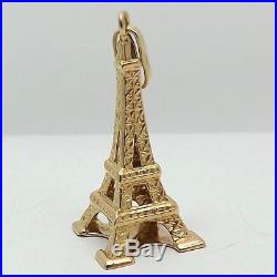 18K Gold 3D Paris France Eiffel Tower Charm Pendant 1.8gr