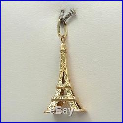 18K Gold 3D Paris France Eiffel Tower Charm Pendant 1.8gr