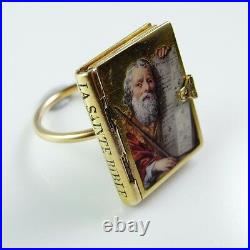 18K Gold Georgian Ring Enamel Miniature Holy Bible Proverbs 31 Wedding Antique