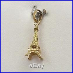 18K Yellow Gold 3D Paris France Small Eiffel Tower Charm Pendant 1gr