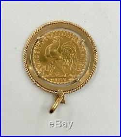 18K Yellow Gold Framed 1910 20 Franc Gold Coin Pendant For Necklace 10.6 Grams