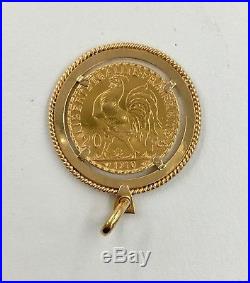 18K Yellow Gold Framed 1910 20 Franc Gold Coin Pendant For Necklace 10.6 Grams