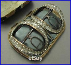18th c. Gold and French Paste Shoe Buckles in Original Box Antique Buckles