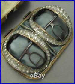 18th c. Gold and French Paste Shoe Buckles in Original Box Antique Buckles