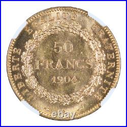 1904A France Gold Angel 50 Francs NGC MS62