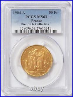 1904 A Gold France 50 Francs Rive D'or Standing Genius Coin Pcgs Mint State 63