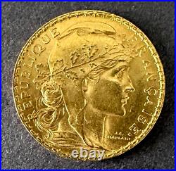 1905 France (Paris) 20 Francs Gold Coin, Rooster, High Grade Coin