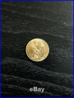 1907 France 20 Franc Rooster Gold Coin