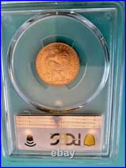 1907 France Gold 20 Francs Rooster PCGS MS66+