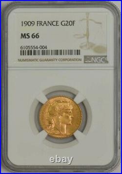 1909 France Gold 20 Francs. 1867 AGW MS66 NGC 944230-4