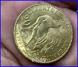 1909 France Gold Coin 20 Francs Paris France Coin, Marianne