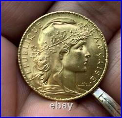 1909 France Gold Coin 20 Francs Paris France Coin, Marianne