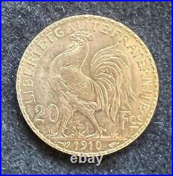 1910 France 20 Francs Gold Rooster
