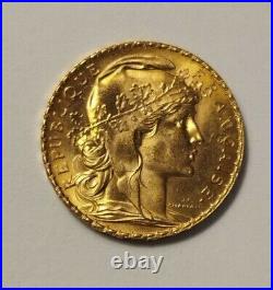 1912 France 20 Francs Gold Rooster Great Condition KM# 857