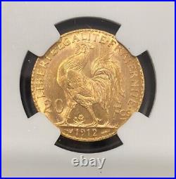 1912 France 20 francs Gold Rooster NGC MS 67
