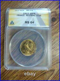 1912 Gold France 20 Fr MS 64