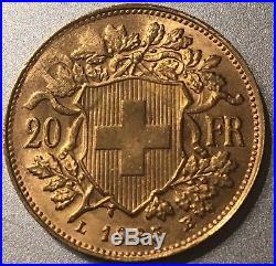 1935-B Helvetia 20 Franc Gold Swiitzerland