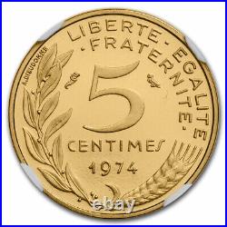 1974 France Gold 5 Centimes Piedfort Marianne PF-69 NGC SKU#277545