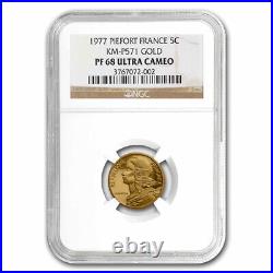 1977 France Gold 5 Centimes Piedfort Marianne PF-68 NGC SKU#277546