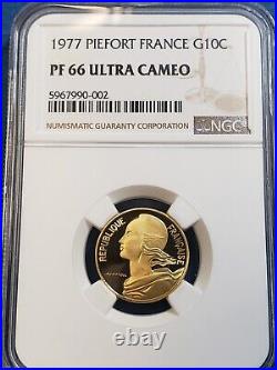 1977 France Piefort Proof Gold 10 Centimes NGC PF66 Only 32 Coins Minted