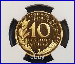 1977 France Piefort Proof Gold 10 Centimes NGC PF66 Only 32 Coins Minted