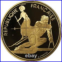 1990 France 500 Francs Gold 1992 Albertville Olympics Slalom Skiing Proof Coin
