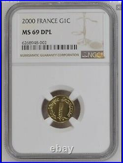 2000 France 1 Centime GOLD coin NGC MS-69 DPL Only 2