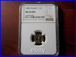 2000 France 1 Centime GOLD coin NGC MS-69 DPL Only 2