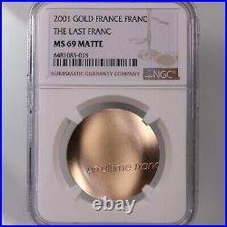 2001 Gold France Franc The Last Franc NGC Certified MS 69 Matte KM#1290a