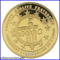2007 France 5 Euro 5th Euro Anniversary 1/25 Oz 999 Gold Proof 209-389-771-334