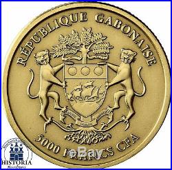 2012 ELEPHANT 1/8 Gold Oz Gabon 5,000 Francs CFA Antique Finish Coin