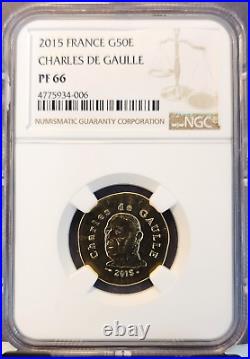 2015 France Gold 50 Euro G50e Charles De Gaulle Ngc Pf 66 Rare Top Pop 1