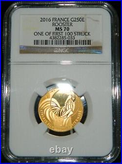 2016 France Rooster 250 Euro Gold coin MS70 One Of First 100 Struck-20k Mintage