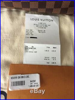 2019 Authentic Louis Vuitton Neverfull GM Damier Ebene Shoulder Bag