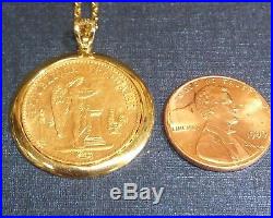 20 Franc 22K Gold Lucky Angel Coin Mounted Within 14K Solid Bezel Pendant