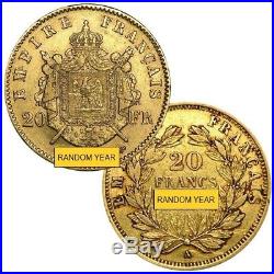 20 Francs French Gold Napoleon III AGW. 1867 oz Avg Circ 1852-1870, Random