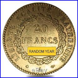 20 Francs French Lucky Angel Gold Coin AGW. 1867 oz AU (Random Year)